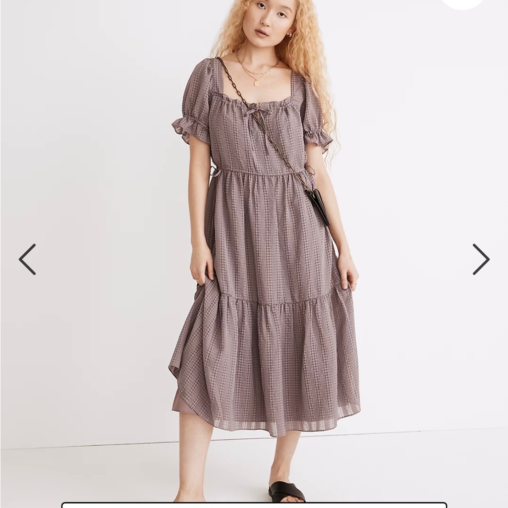 Madewell Square-Neck Tiered Midi Dress In Textured Seersucker